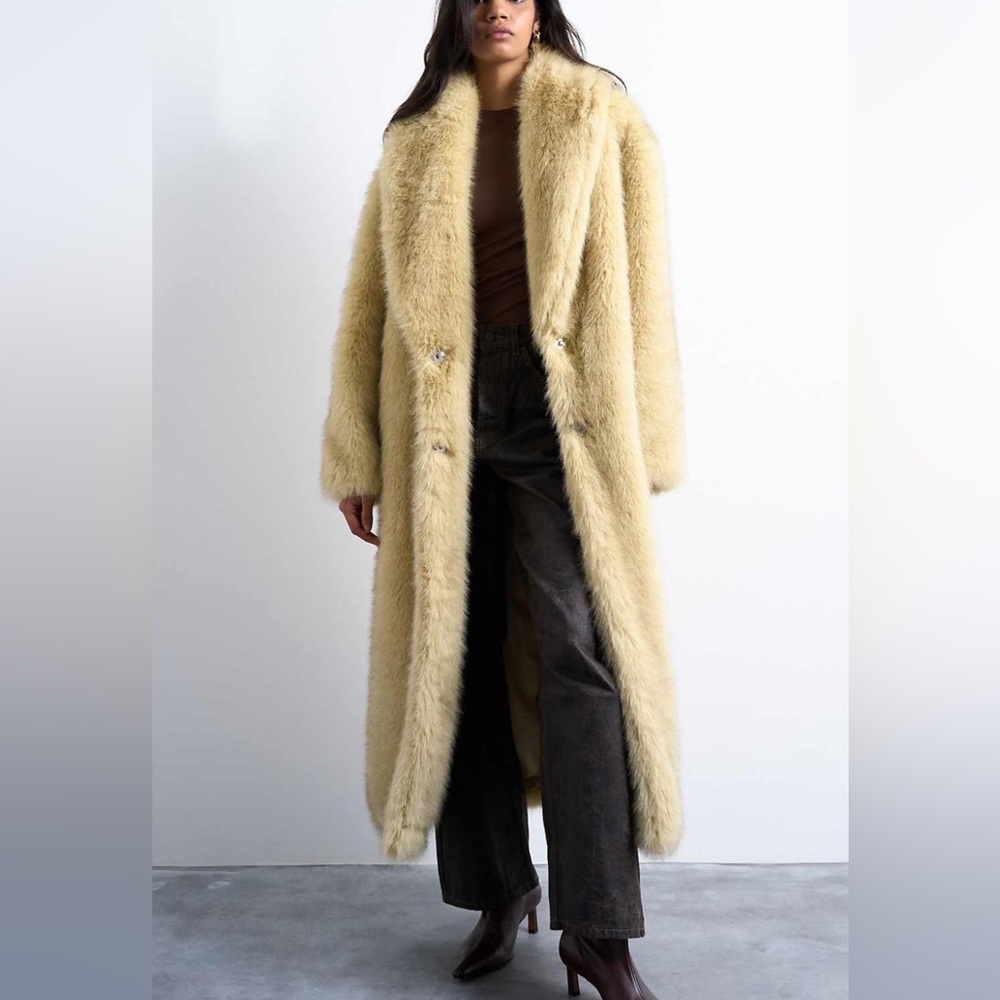Top Shop Yellow Fur Coat